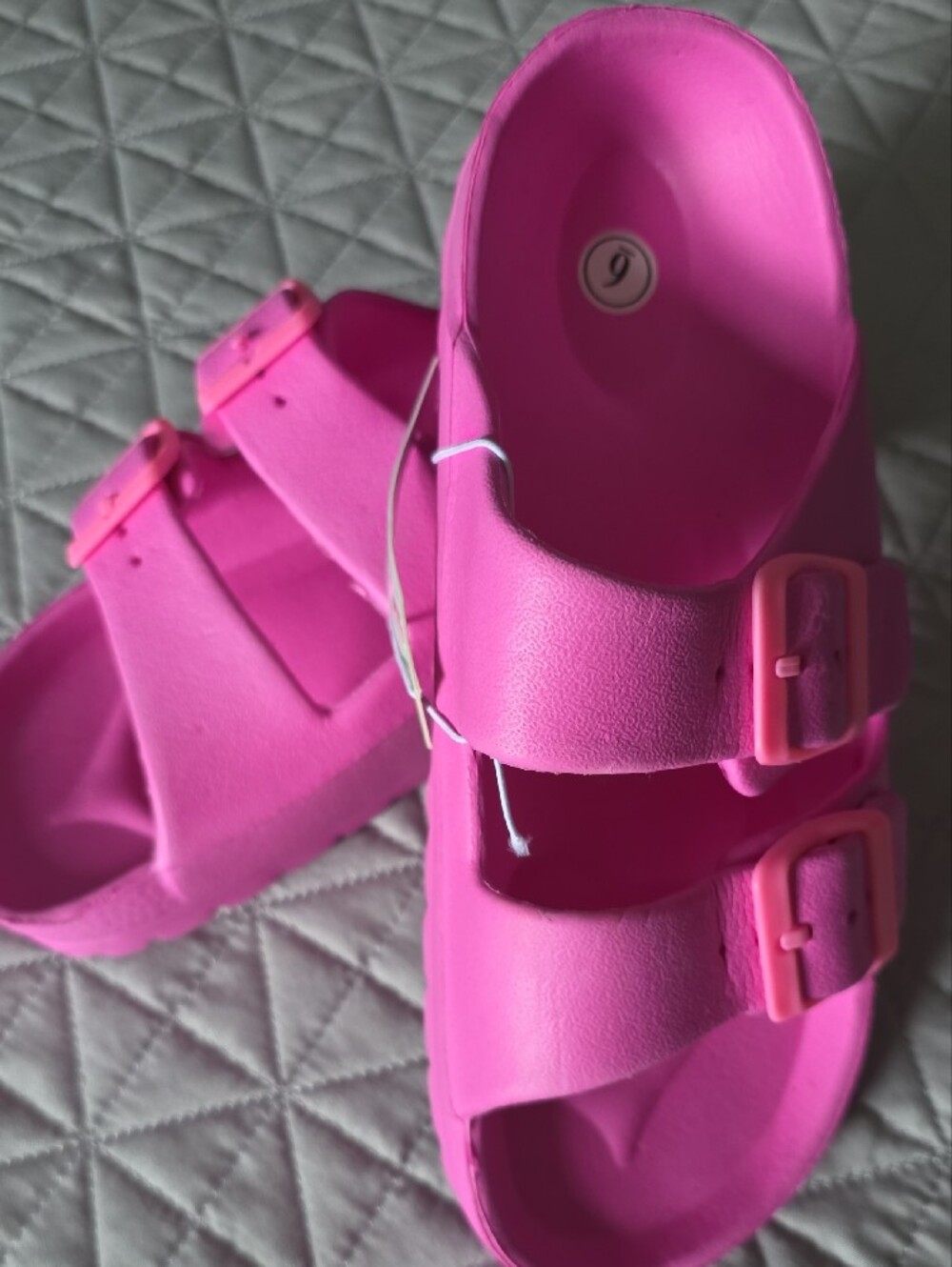 Women’s Double-Buckle Slide Sandals in Bright Pink